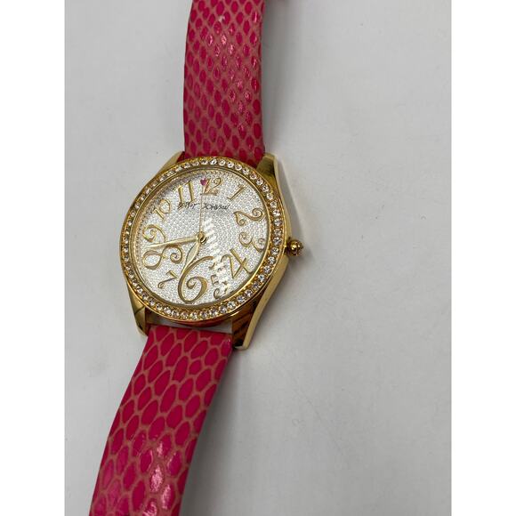 Betsey Johnson Pink Band Gold Tone‎ Rhinestone Watch BJ2161 40mm - Picture 4 of 12